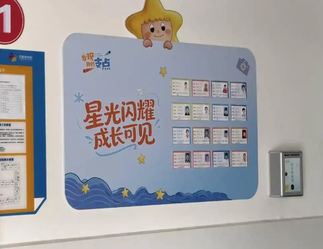 <b>教育智慧点亮每个孩子身上的闪光点走进校园在校园的文化墙上</b>